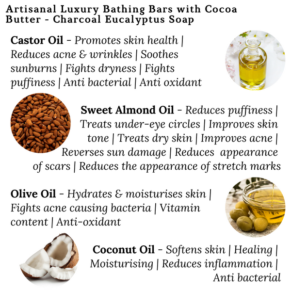 Artisanal Luxury Bathing Bars with Cocoa Butter - Charcoal Eucalyptus Soap