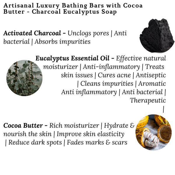 Artisanal Luxury Bathing Bars with Cocoa Butter - Charcoal Eucalyptus Soap