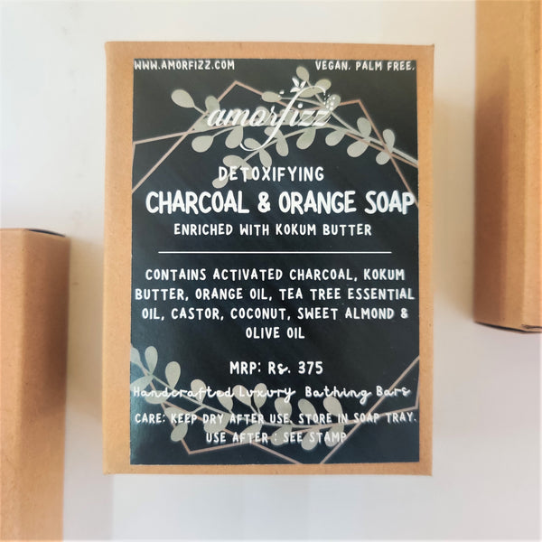 Artisanal Luxury Bathing Bars with Kokum Butter - Charcoal & Orange Soap