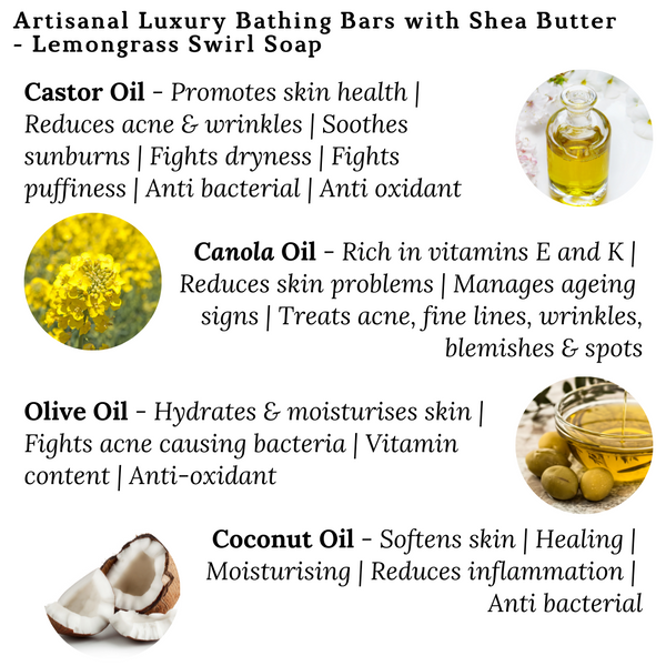 Artisanal Luxury Bathing Bars with Shea Butter - Lemongrass Swirl Soap