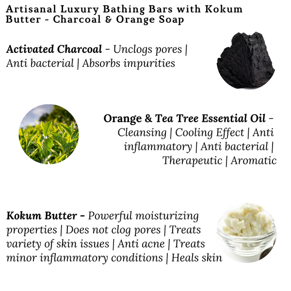 Artisanal Luxury Bathing Bars with Kokum Butter - Charcoal & Orange Soap