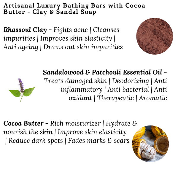 Artisanal Luxury Bathing Bars with Cocoa Butter - Clay & Sandal Soap