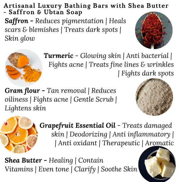 Artisanal Luxury Bathing Bars with Shea Butter - Saffron & Ubtan Soap