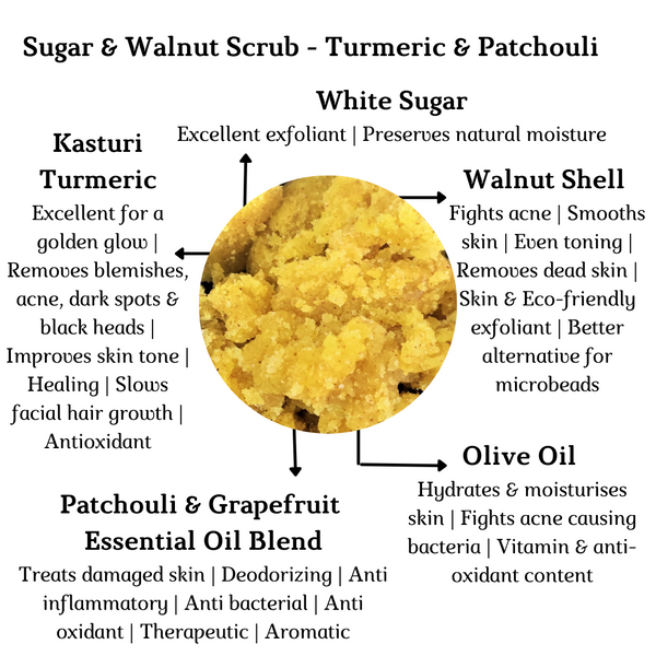 Sugar & Walnut Scrub for Face & Body - Turmeric & Patchouli